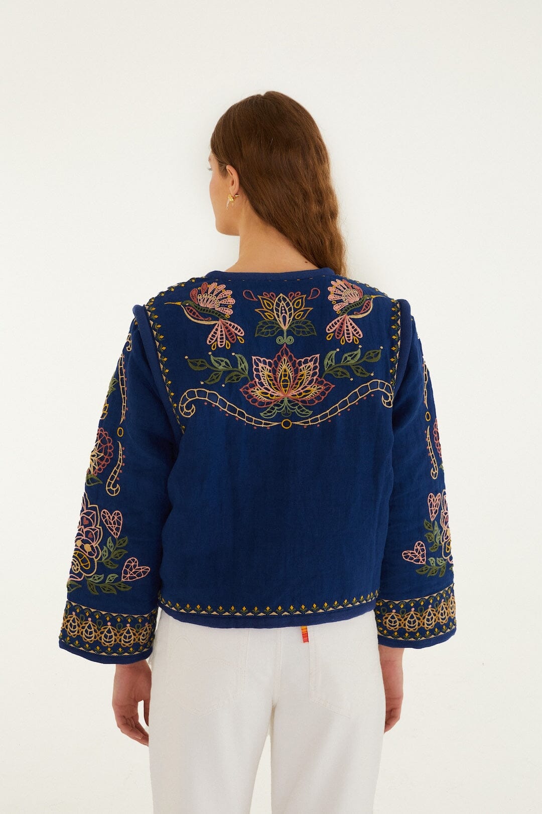 FARM Rio Shop Dark Blue Embroidered Pockets Richelieu Jacket