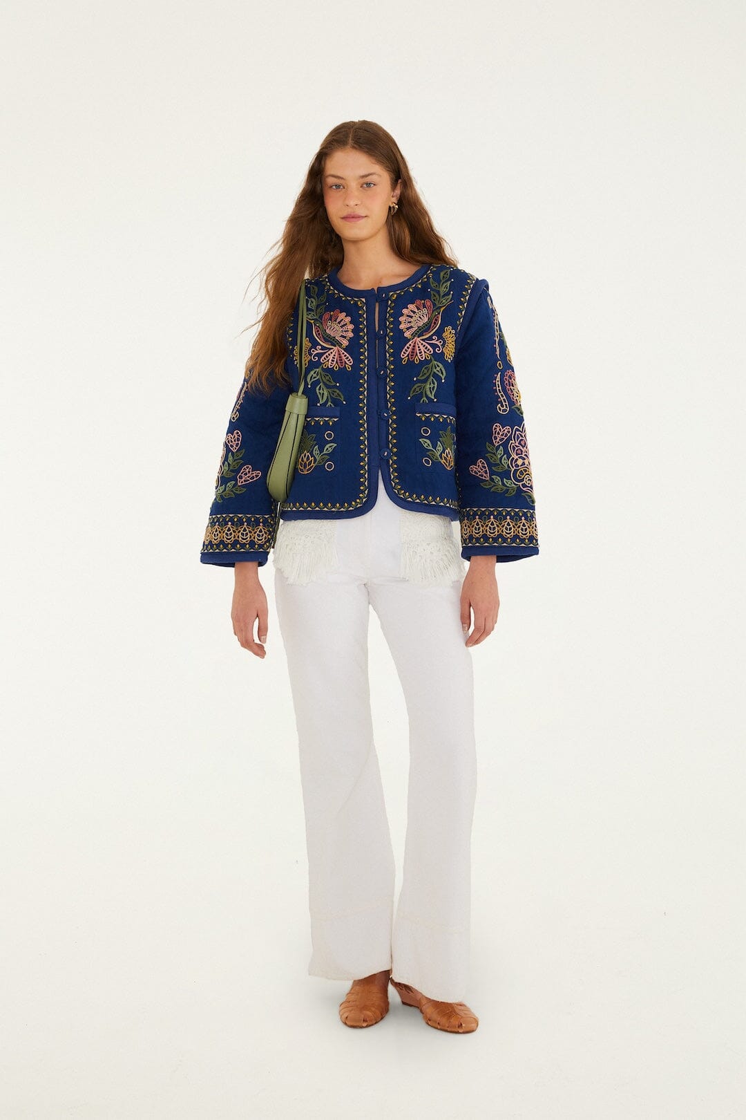 FARM Rio Shop Dark Blue Embroidered Pockets Richelieu Jacket