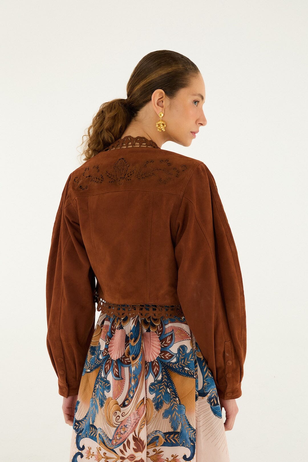 FARM Rio Shop Caramel Richelieu Cropped Leather Jacket