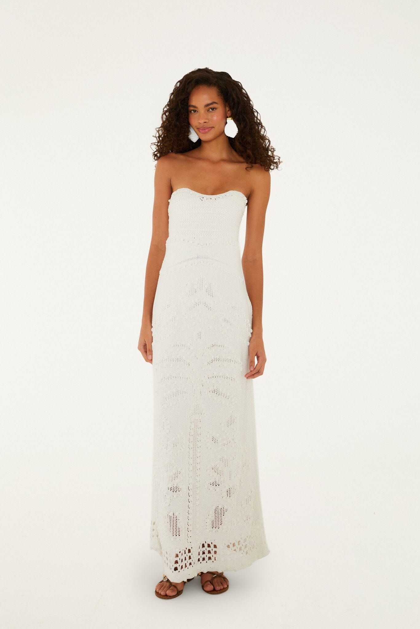 FARM Rio Shop Off-White Palm Tree Knit Midi Dress