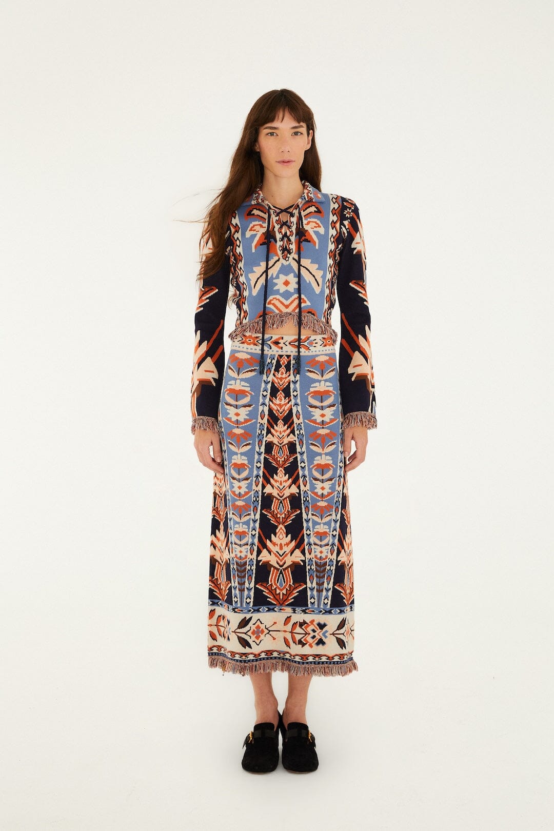 FARM Rio Shop Multicolor Tapestry Fringes Knit Top
