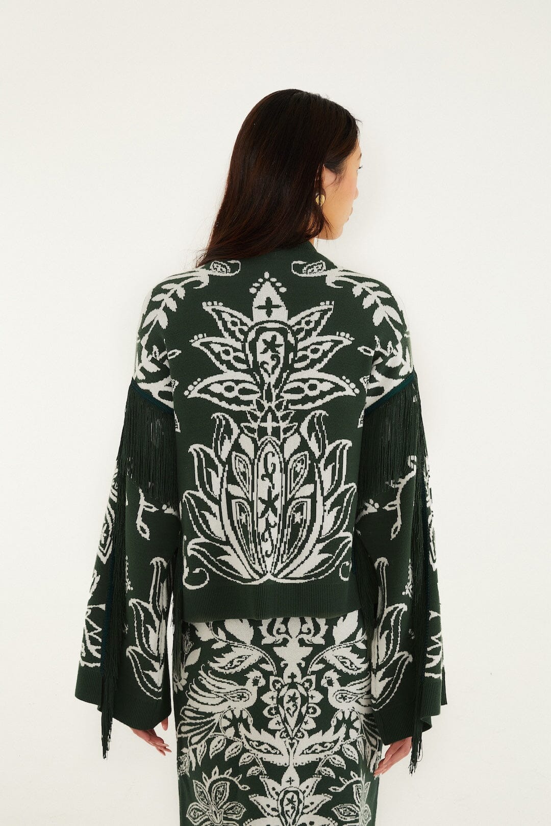 FARM Rio Shop Dark Green Miranda Fringes Knit Sweater