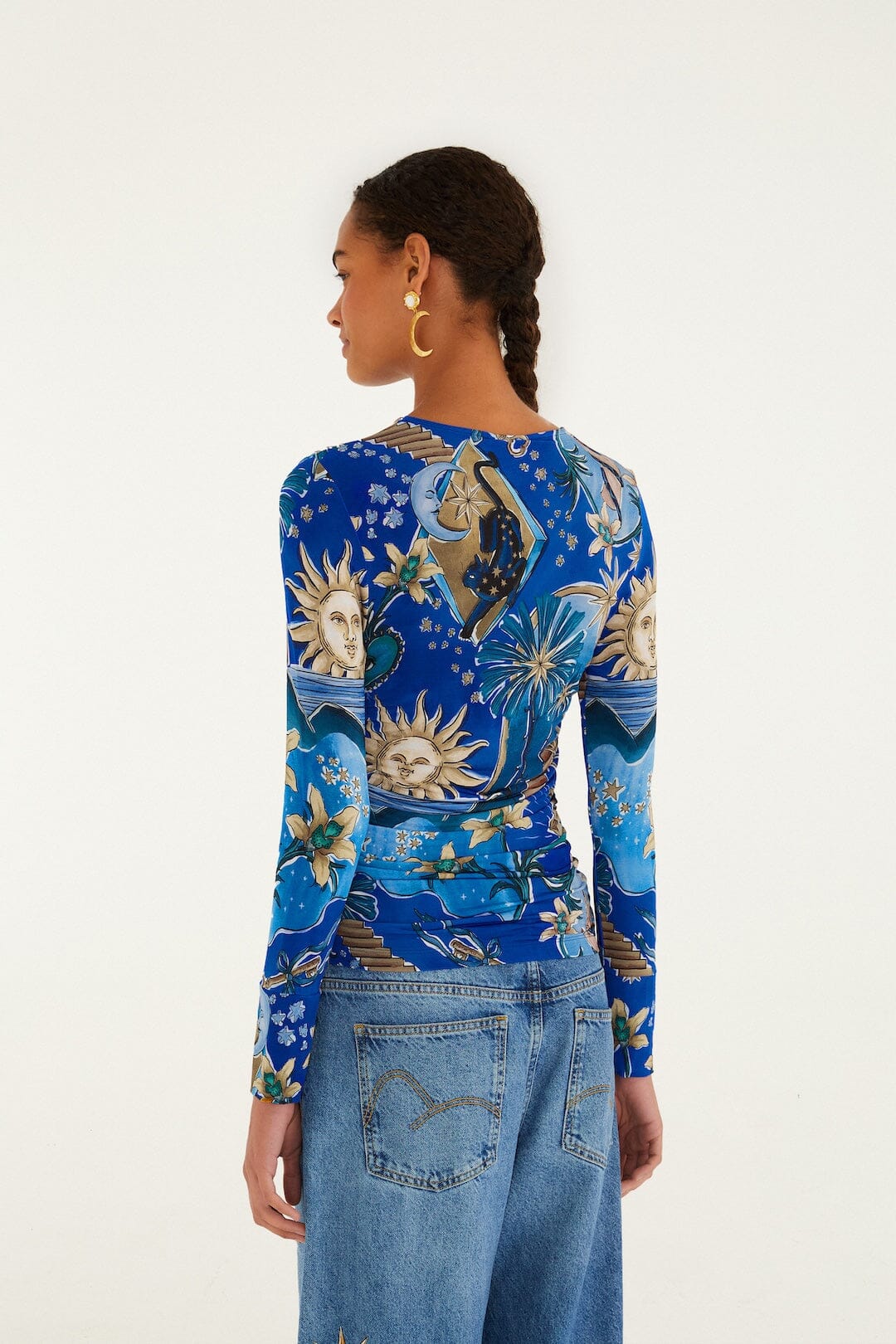 FARM Rio Shop Blue Mystical Long Sleeve Jersey Blouse