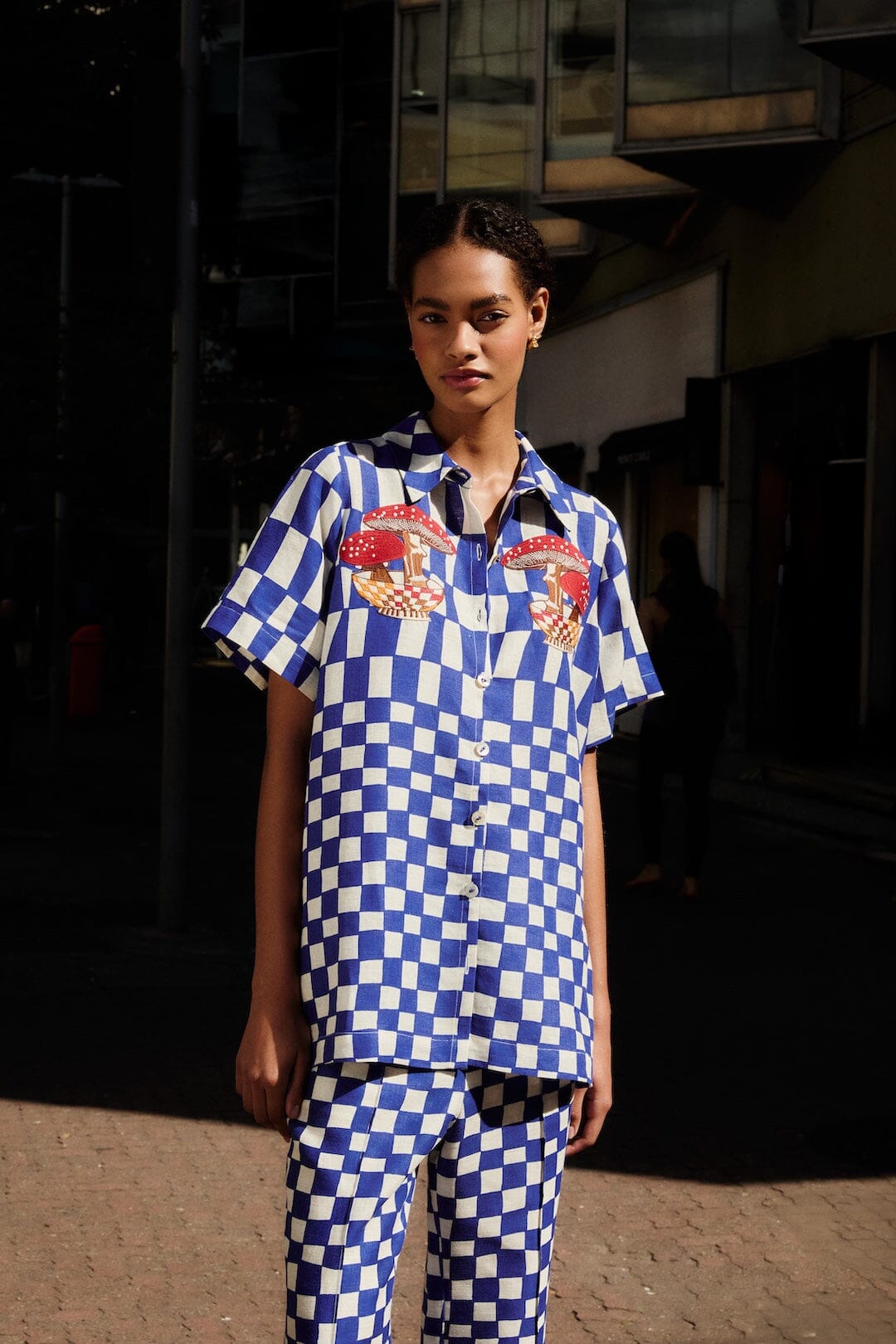 FARM Rio Shop Blue Dream Checkered Short Sleeve Lenzing Ecovero Euroflax Shirt