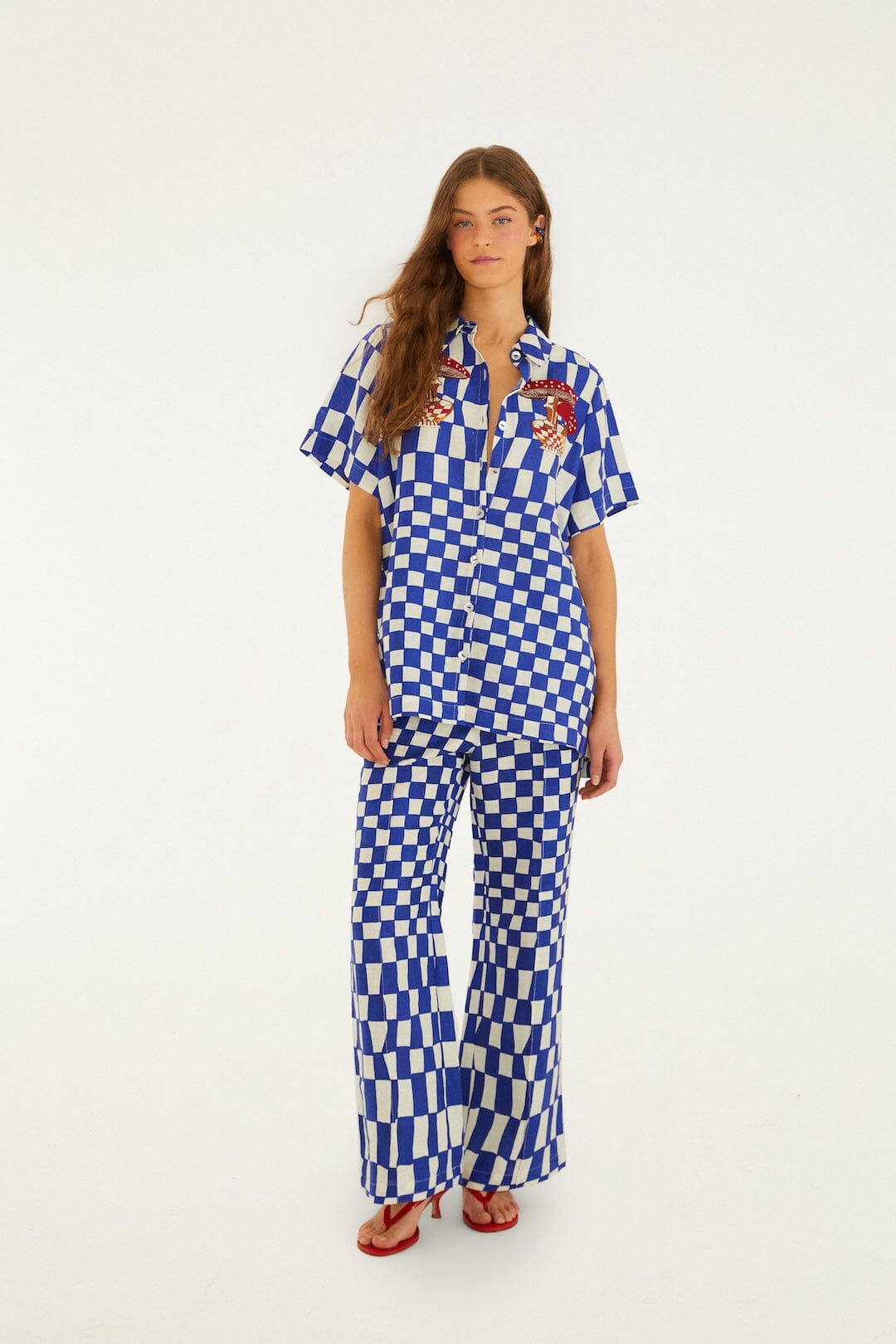 FARM Rio Shop Blue Dream Checkered Short Sleeve Lenzing Ecovero Euroflax Shirt