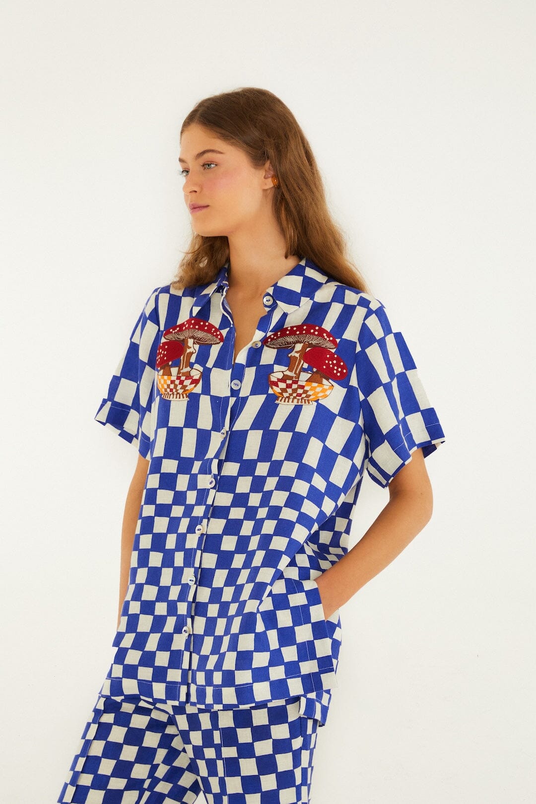 FARM Rio Shop Blue Dream Checkered Short Sleeve Lenzing Ecovero Euroflax Shirt