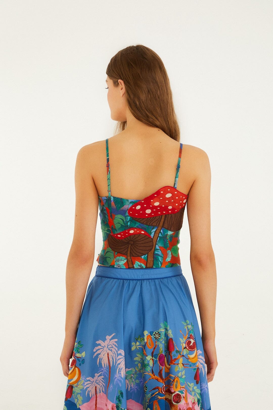 FARM Rio Shop Mushroom Dream Landscape Embroidered Sleeveless Euroflax Premium Linen Top