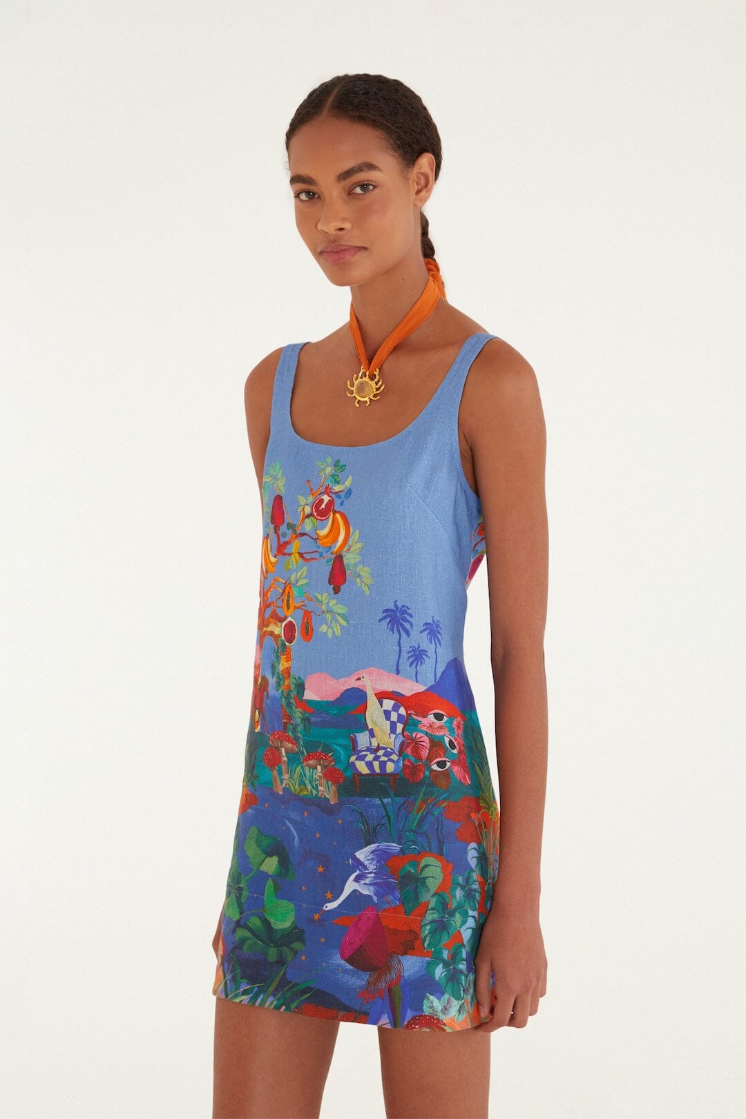 FARM Rio Shop Multicolor Dream Landscape Euroflax Premium Linen Mini Dress