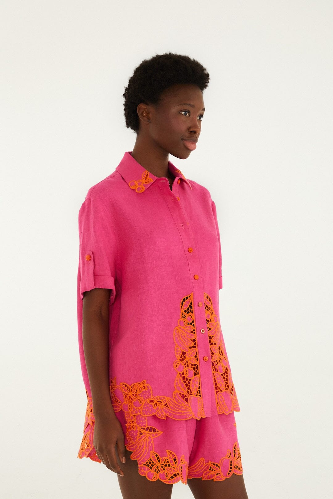 FARM Rio Shop Pink Fruit Richelieu Artisanal Euroflax Premium Linen Shirt