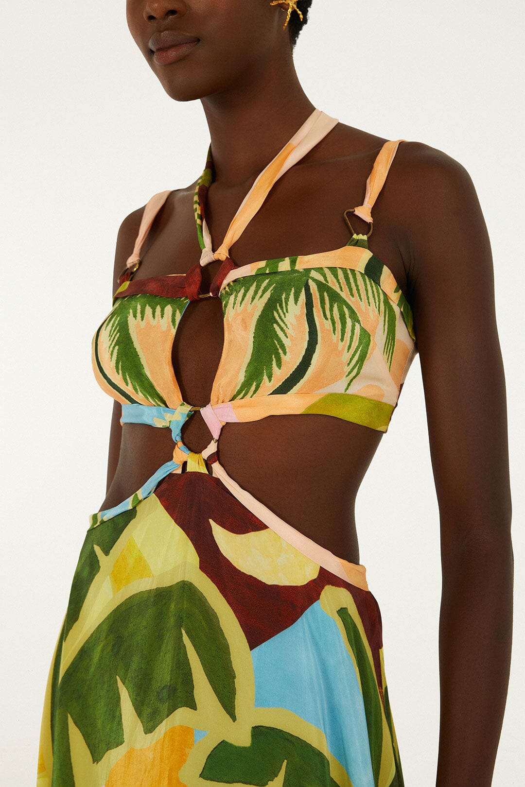 FARM Rio Shop Multicolor Tropical Painting Cut-Out Buckles Maxi Dress