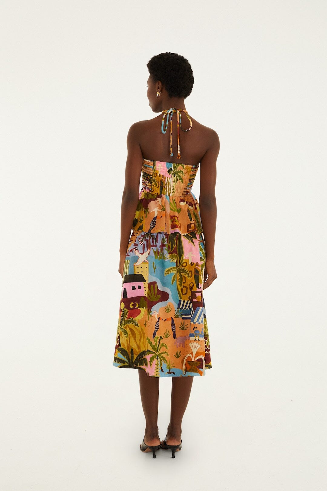 FARM Rio Shop Multicolor Tropical Painting Lenzing Ecovero Euroflax Midi Dress