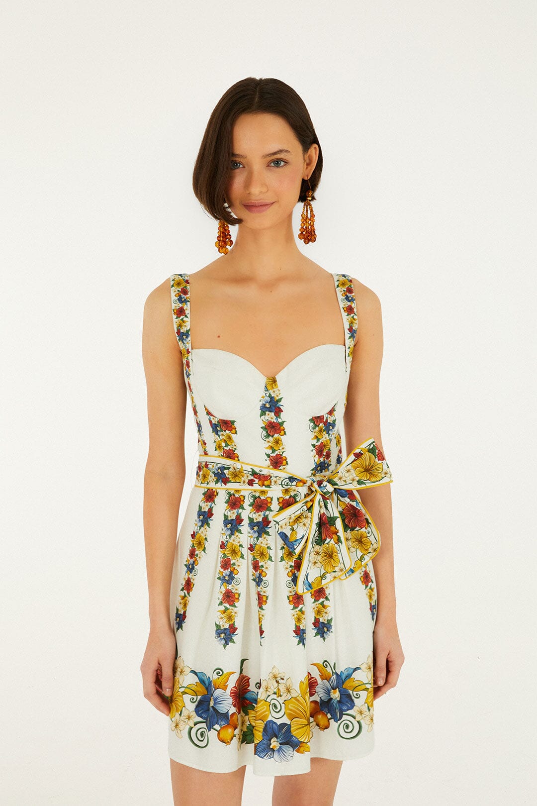 FARM Rio Shop Off-White Tropi Belted Lenzing Ecovero Euroflax Mini Dress