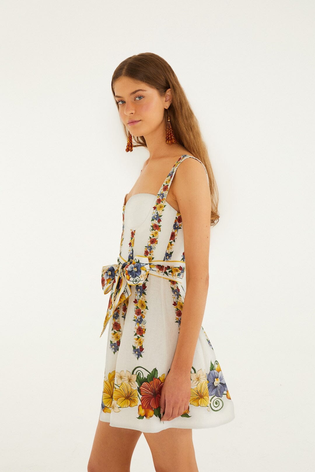 FARM Rio Shop Off-White Tropi Belted Lenzing Ecovero Euroflax Mini Dress