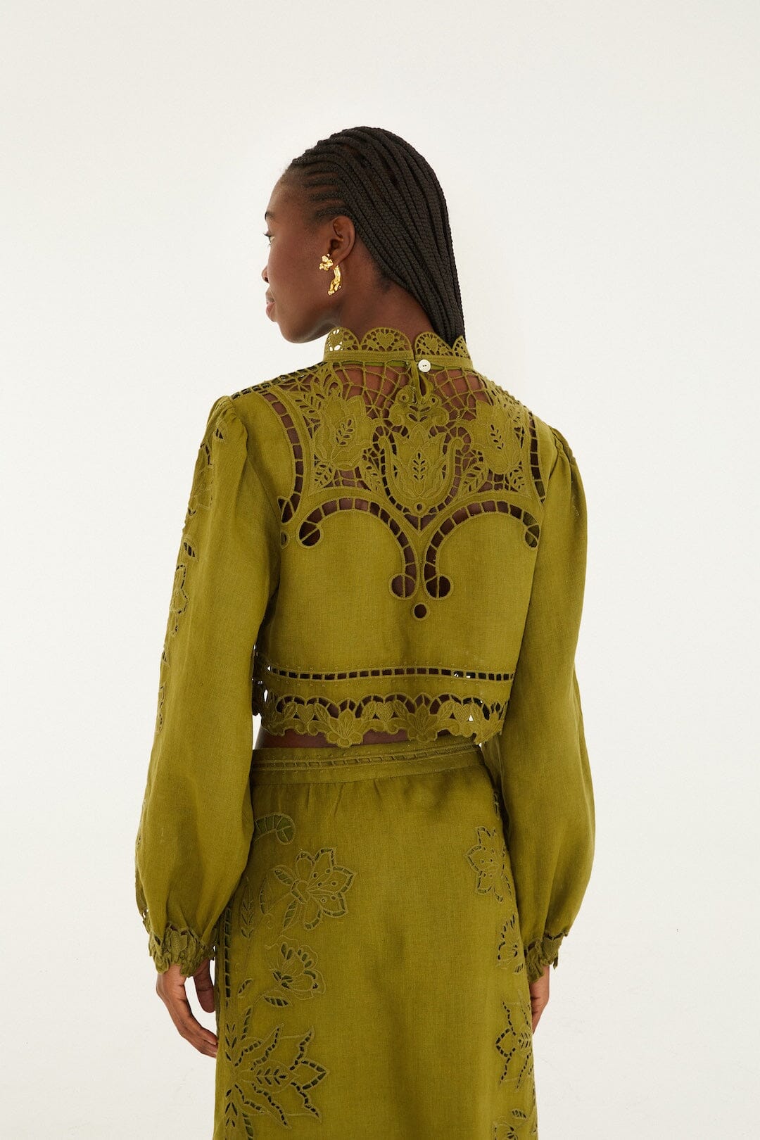 FARM Rio Sale Green Majestic Garden Euroflax Premium Linen Richelieu Blouse