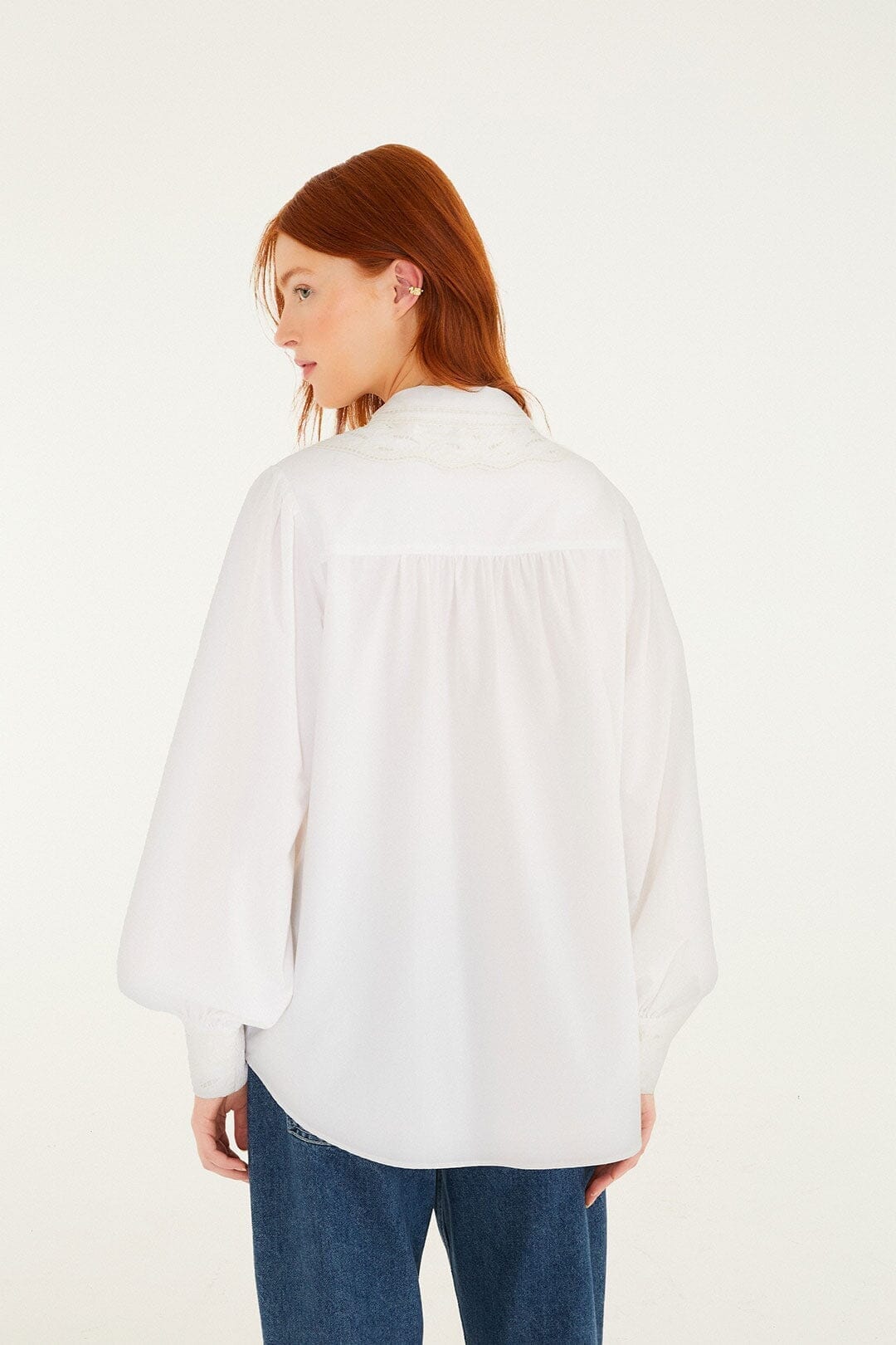 FARM Rio Sale Off-White Embroidered Lace Buttoned Smocked Cuff Shirt