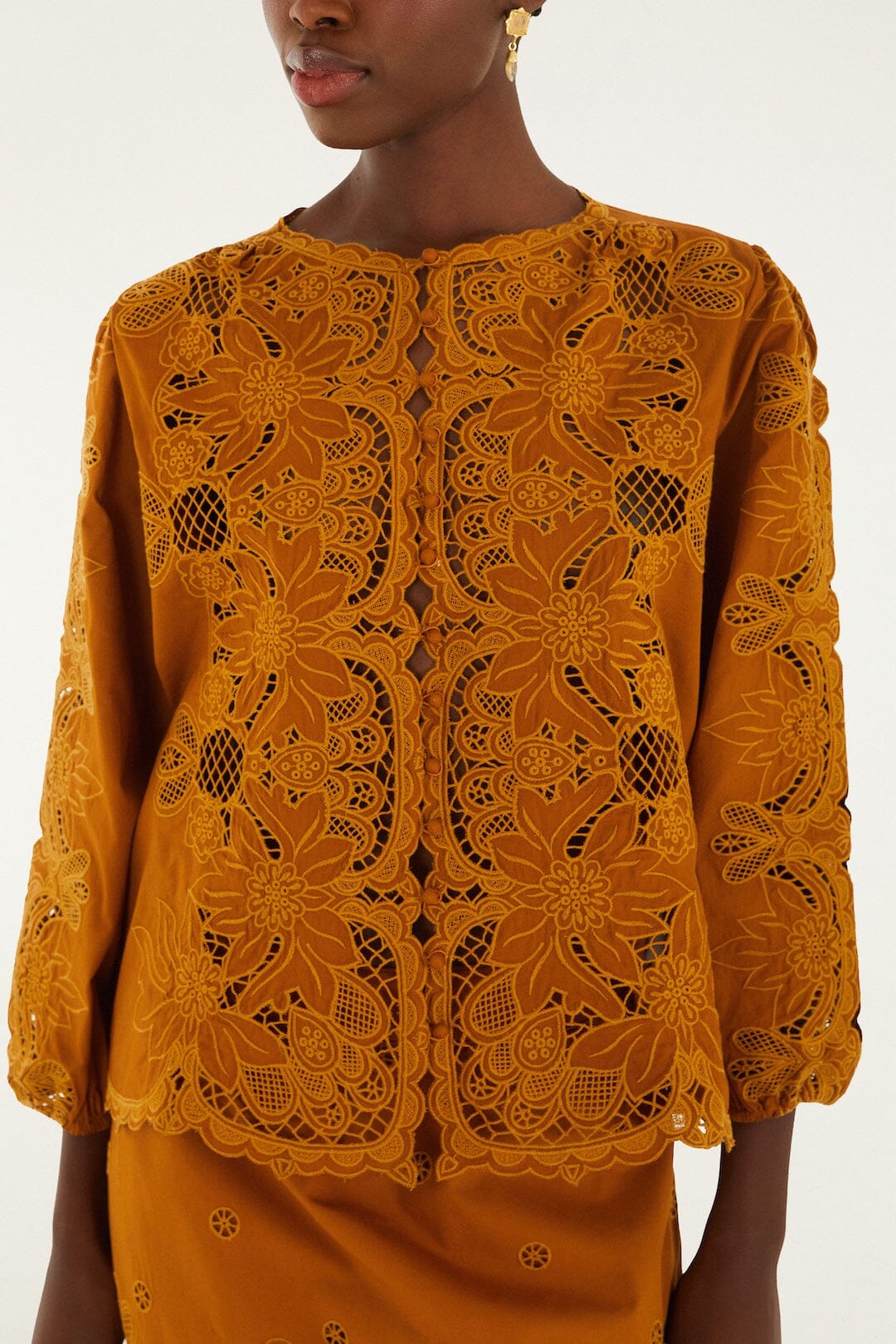 FARM Rio Sale Camel Richelieu Long Sleeve Blouse