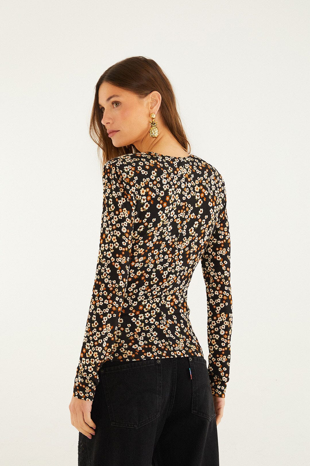 FARM Rio Sale Black Tiny Flowers Jersey Blouse