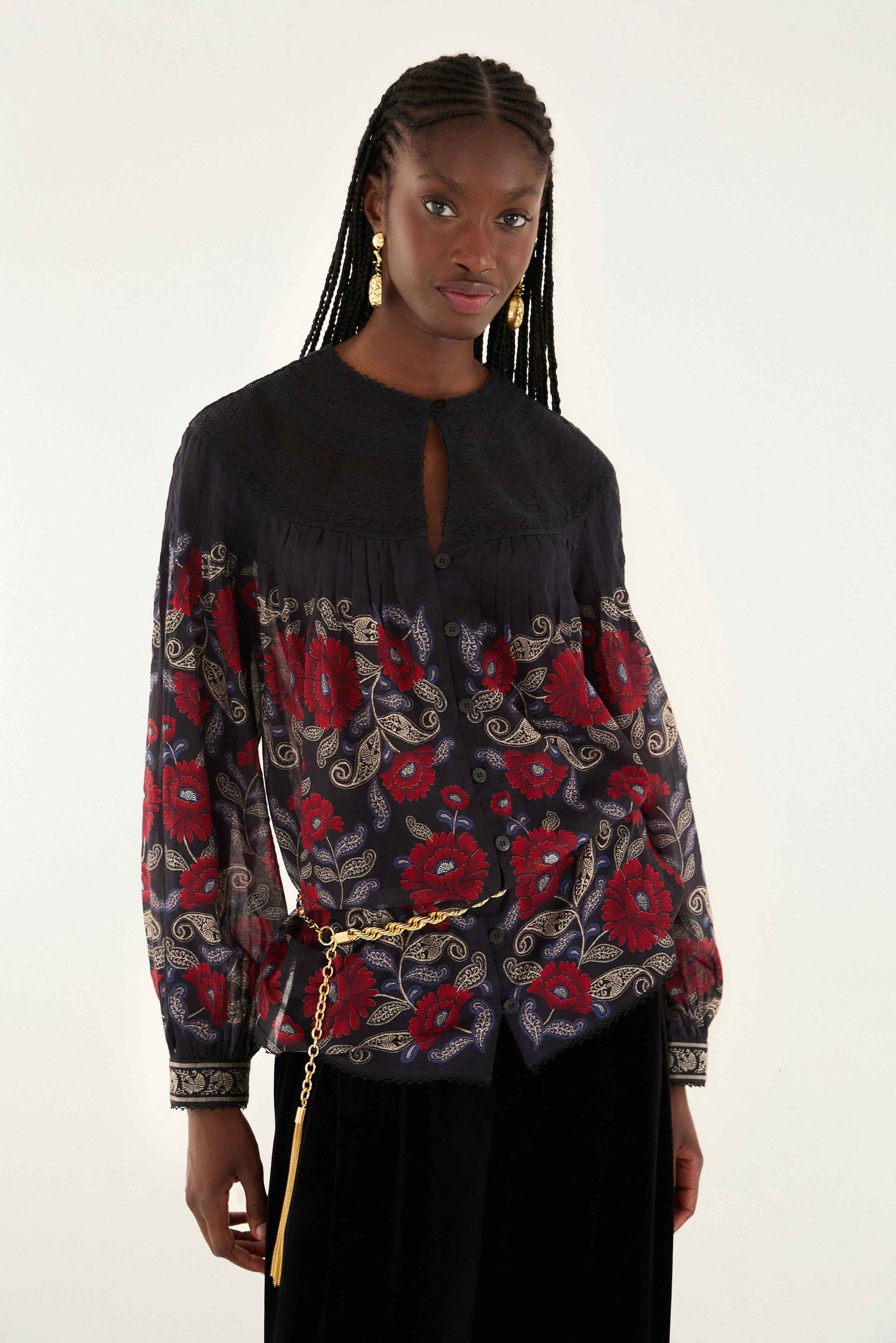 FARM Rio Sale Black Valentina Long Sleeve Blouse