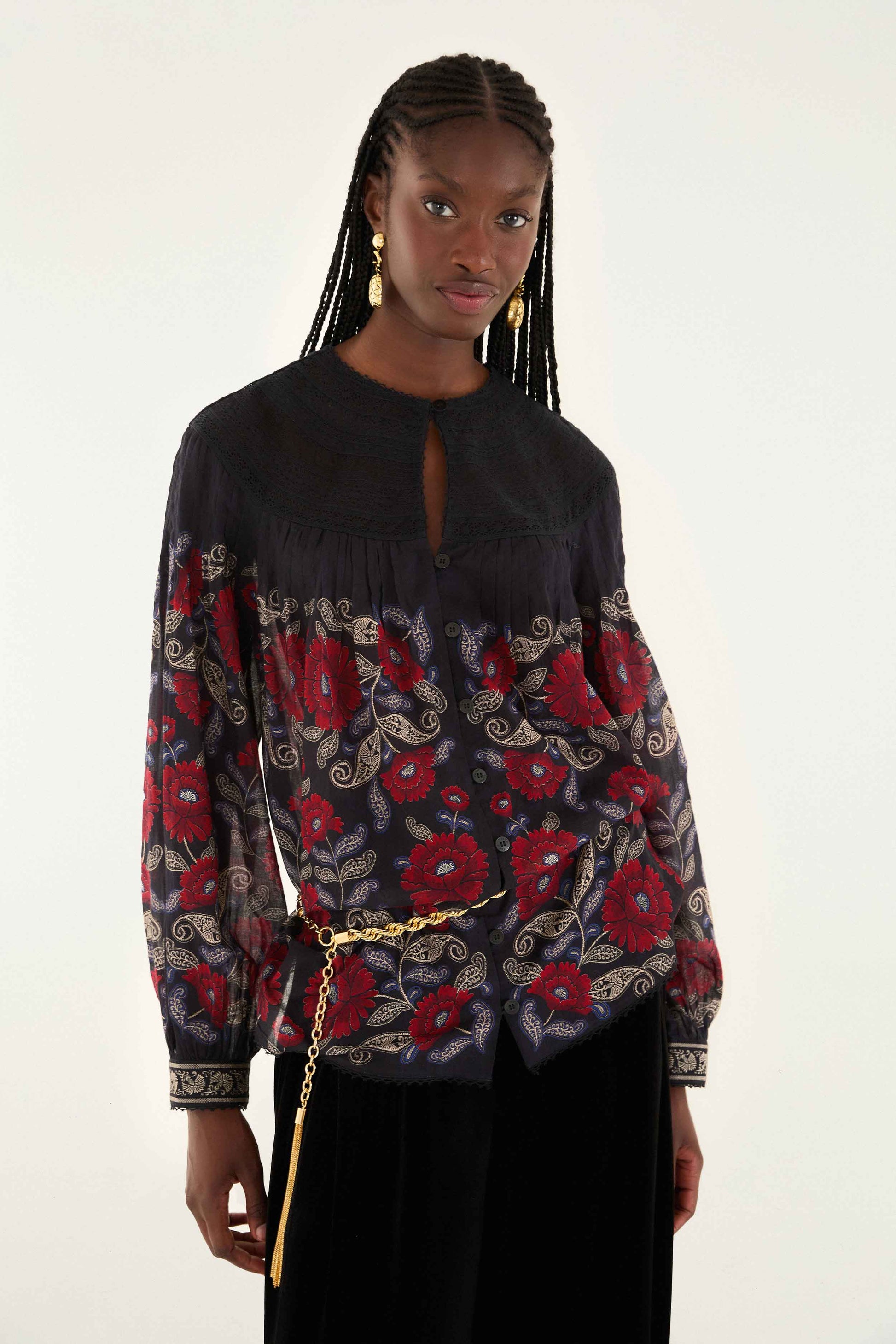 FARM Rio Sale Black Valentina Long Sleeve Blouse