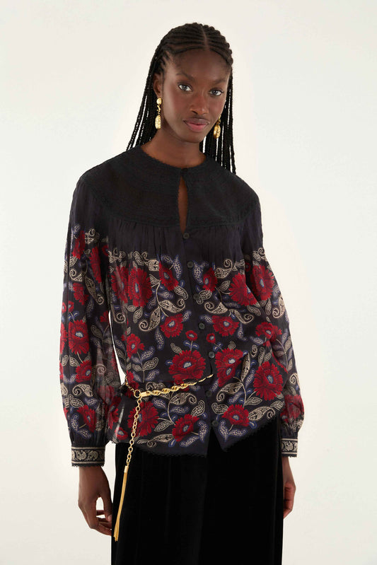 FARM Rio Sale Black Valentina Long Sleeve Blouse