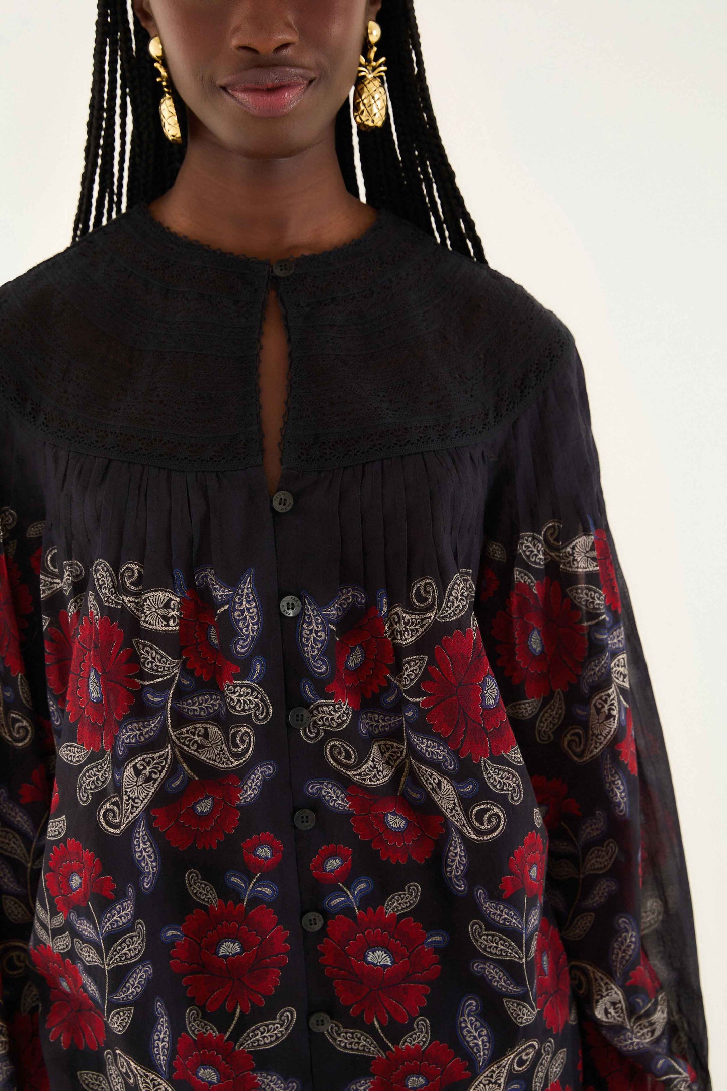 FARM Rio Sale Black Valentina Long Sleeve Blouse
