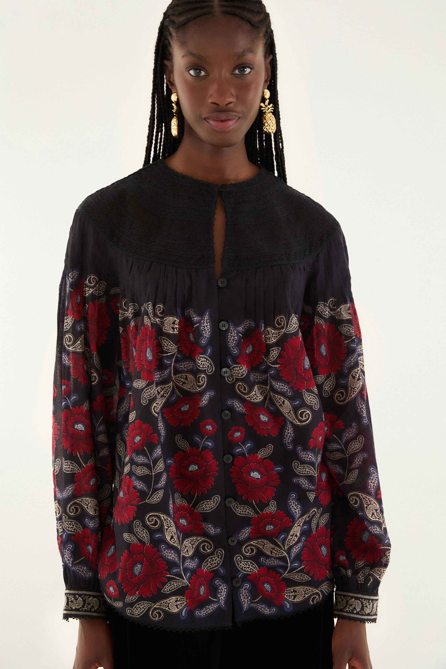 FARM Rio Sale Black Valentina Long Sleeve Blouse
