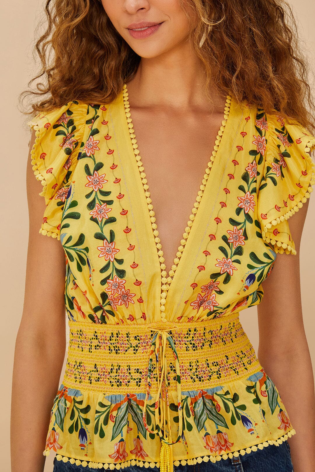 FARM Rio Sale Yellow Delicate Flowers Stripes Blouse