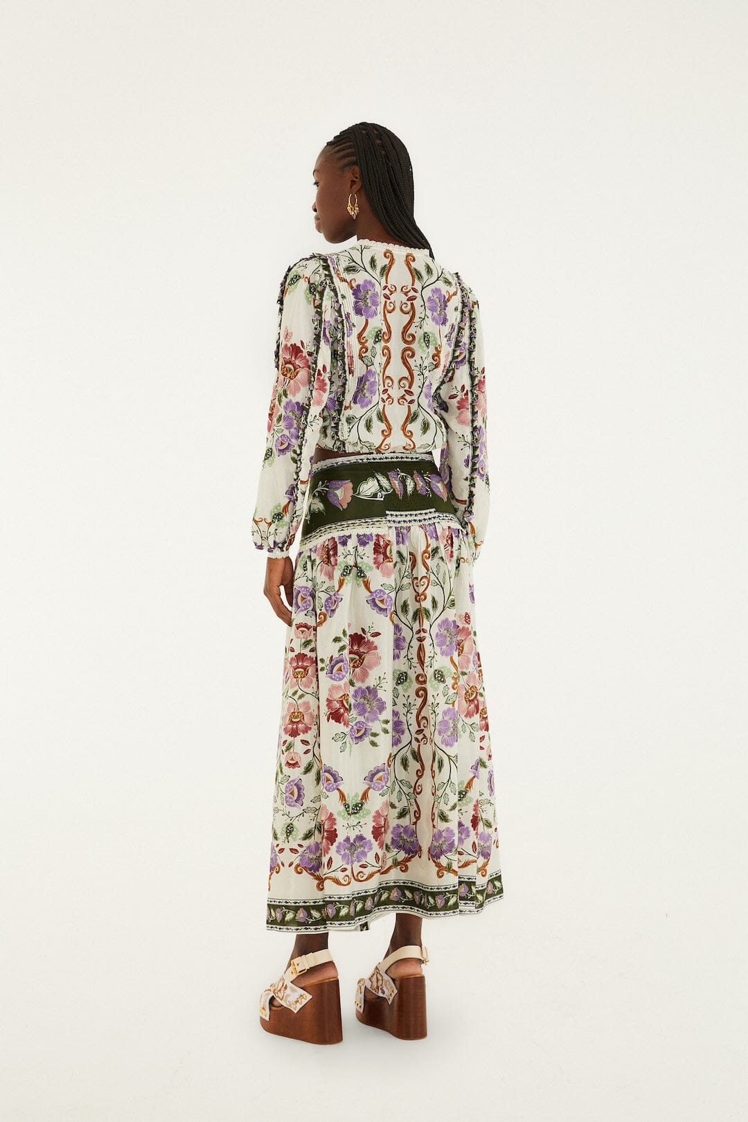 FARM Rio Sale by Type Cream Rococo Flowers Lace Buttoned Midi Skirt