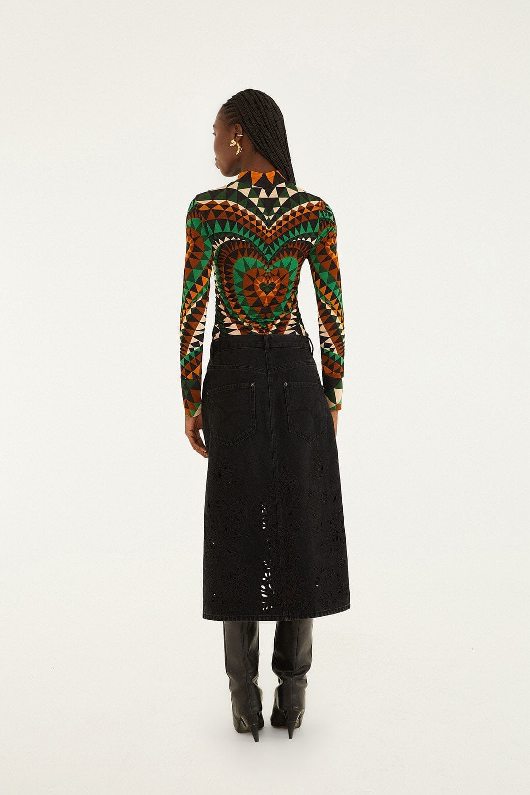 FARM Rio Sale by Type Black Denim Richelieu Front Slit Midi Skirt