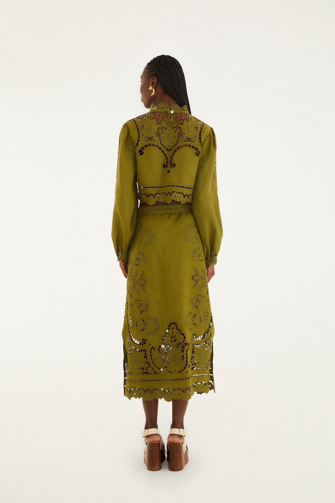 FARM Rio Sale by Type Green Majestic Garden Euroflax Premium Linen Richelieu Midi Skirt