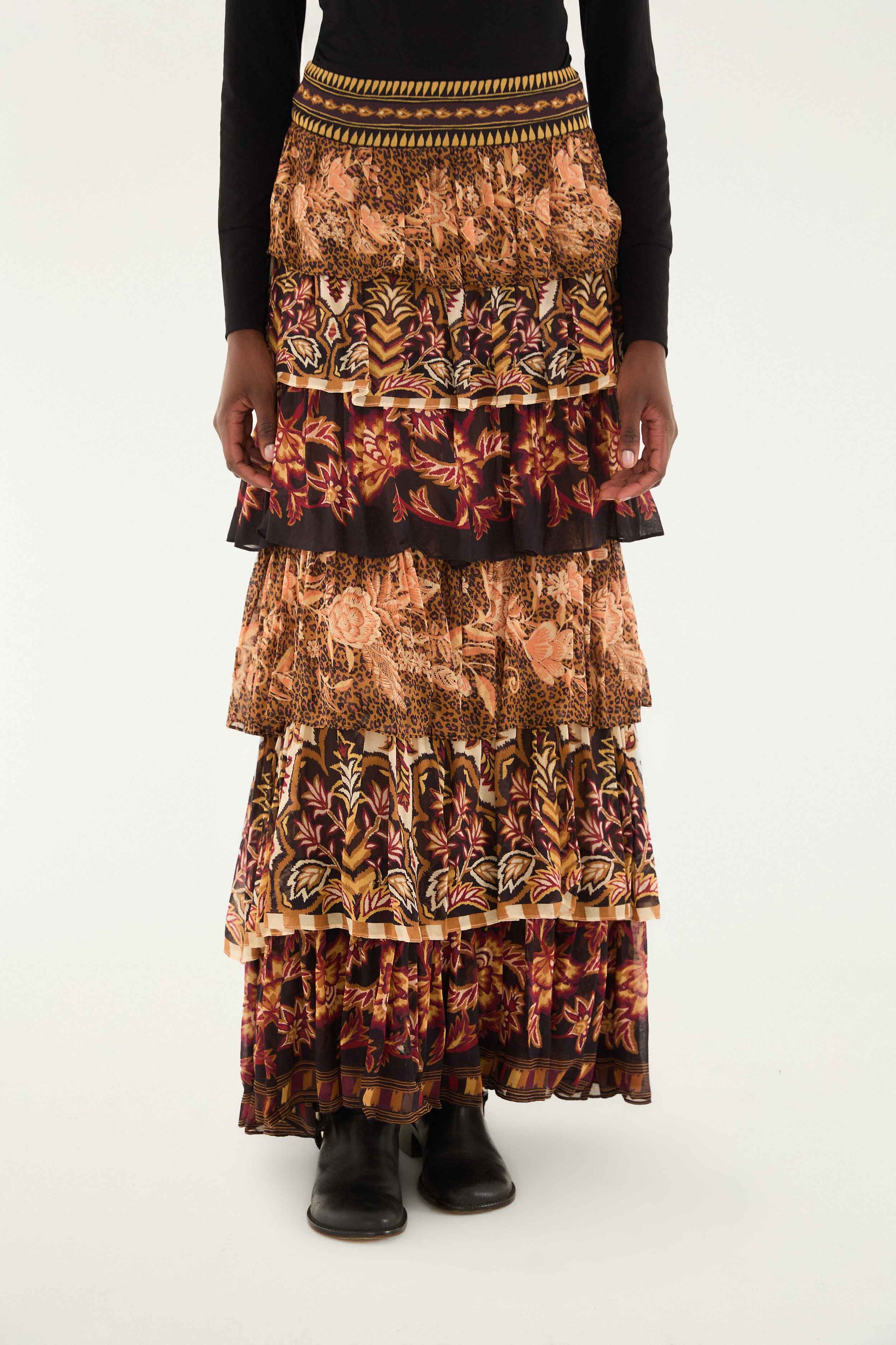 FARM Rio Sale by Type Mixed Scarves Ruffled Maxi Skirt