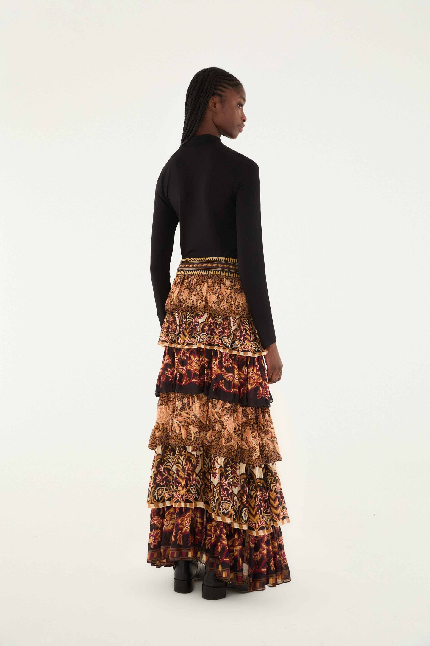 FARM Rio Sale by Type Mixed Scarves Ruffled Maxi Skirt