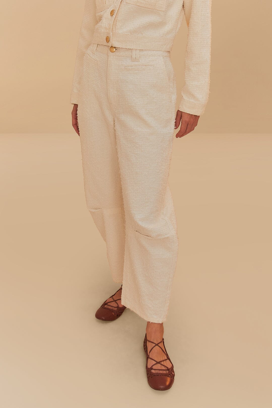 FARM Rio Sale by Type Off-White Twill Laser Carpenter Pants
