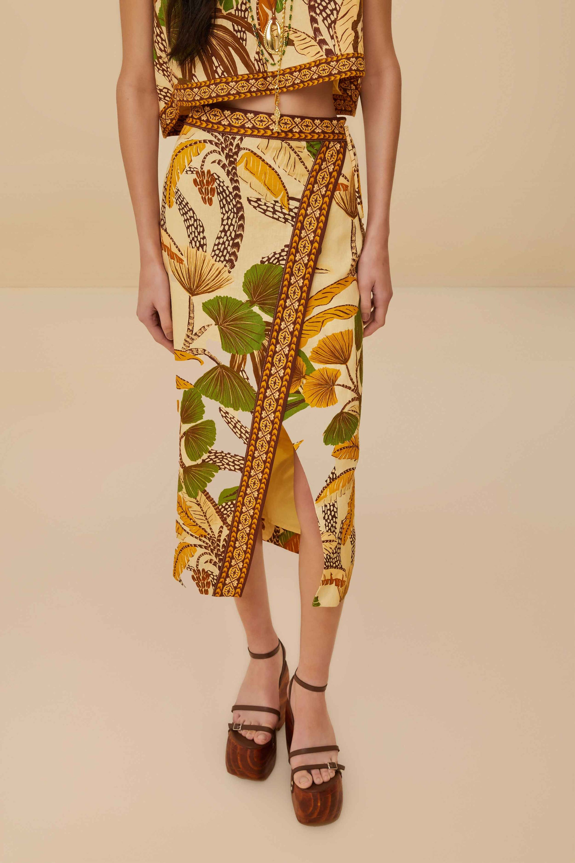 FARM Rio Sale by Type|Shop Sand Foliage Sketch LENZING™ ECOVERO™ Euroflax™ Midi Skirt