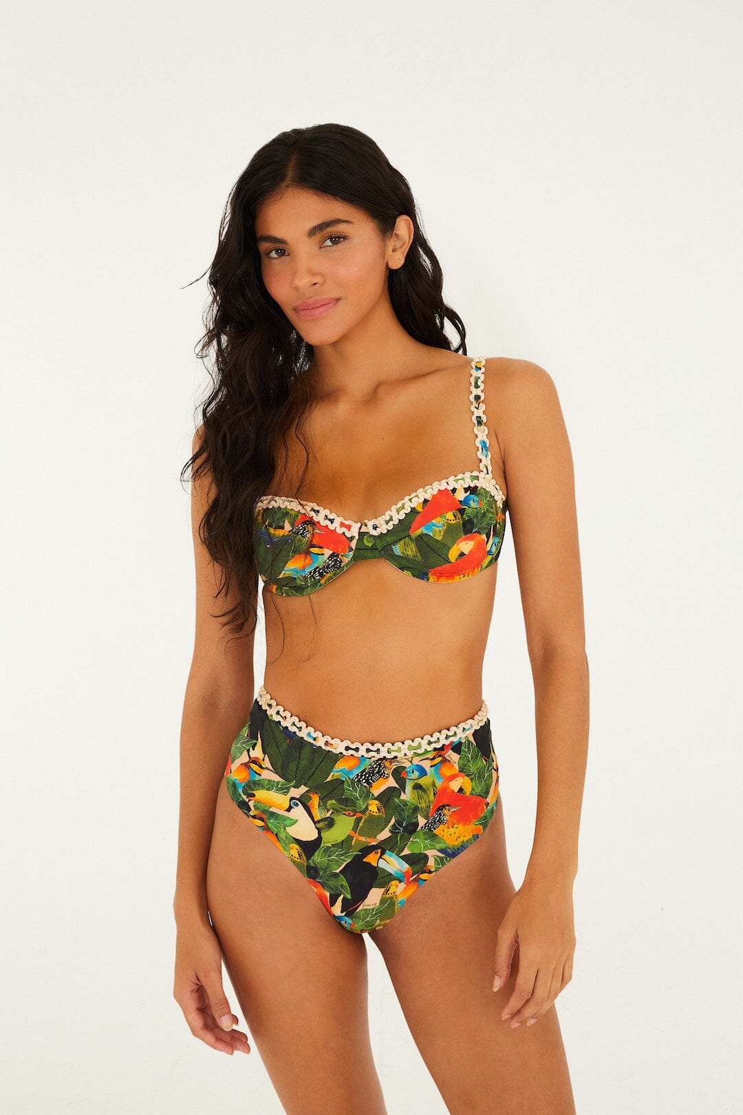 FARM Rio Sale by Type Green Bird Leaves Underwire Bikini Top