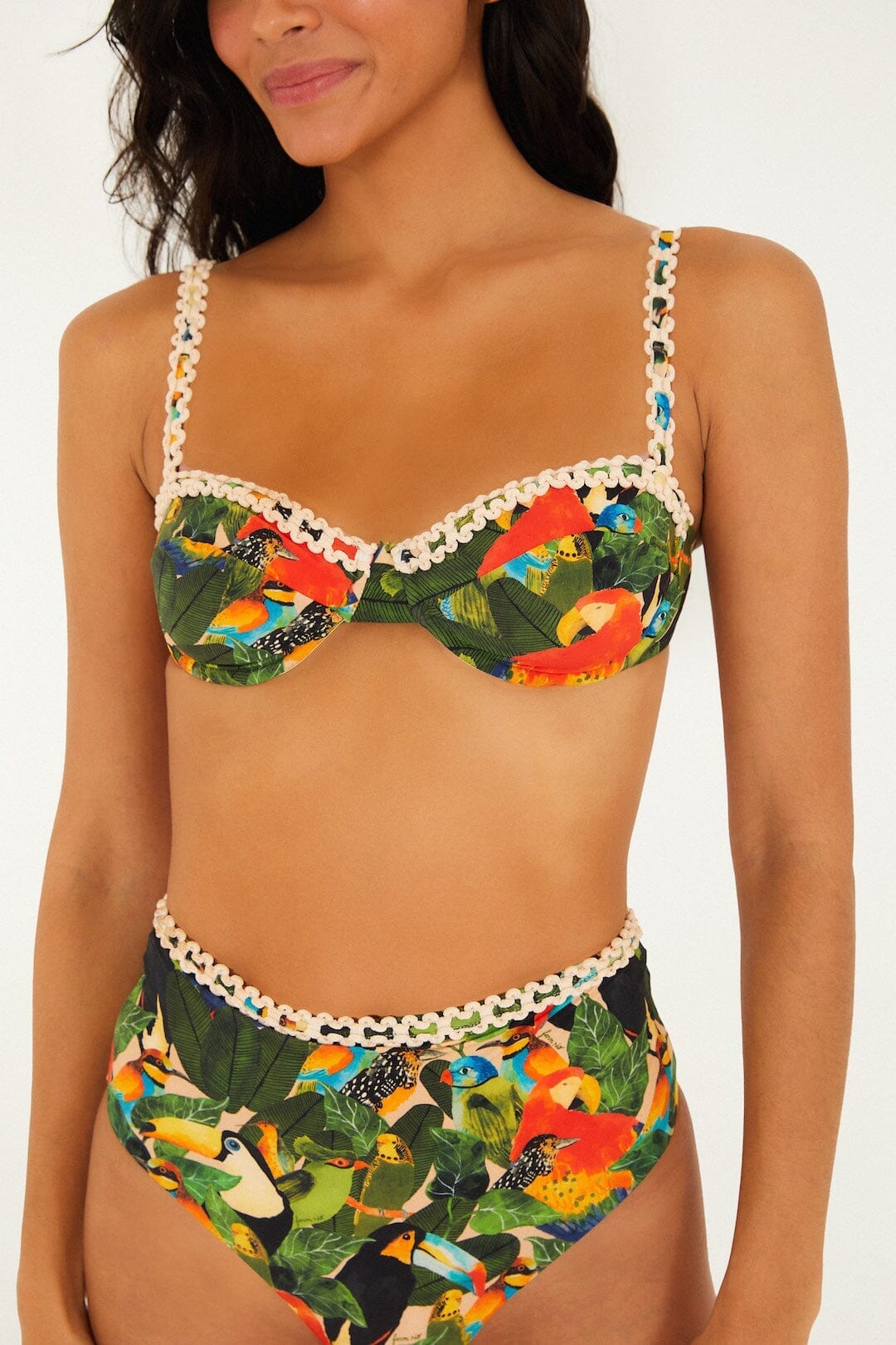 FARM Rio Sale by Type Green Bird Leaves Underwire Bikini Top
