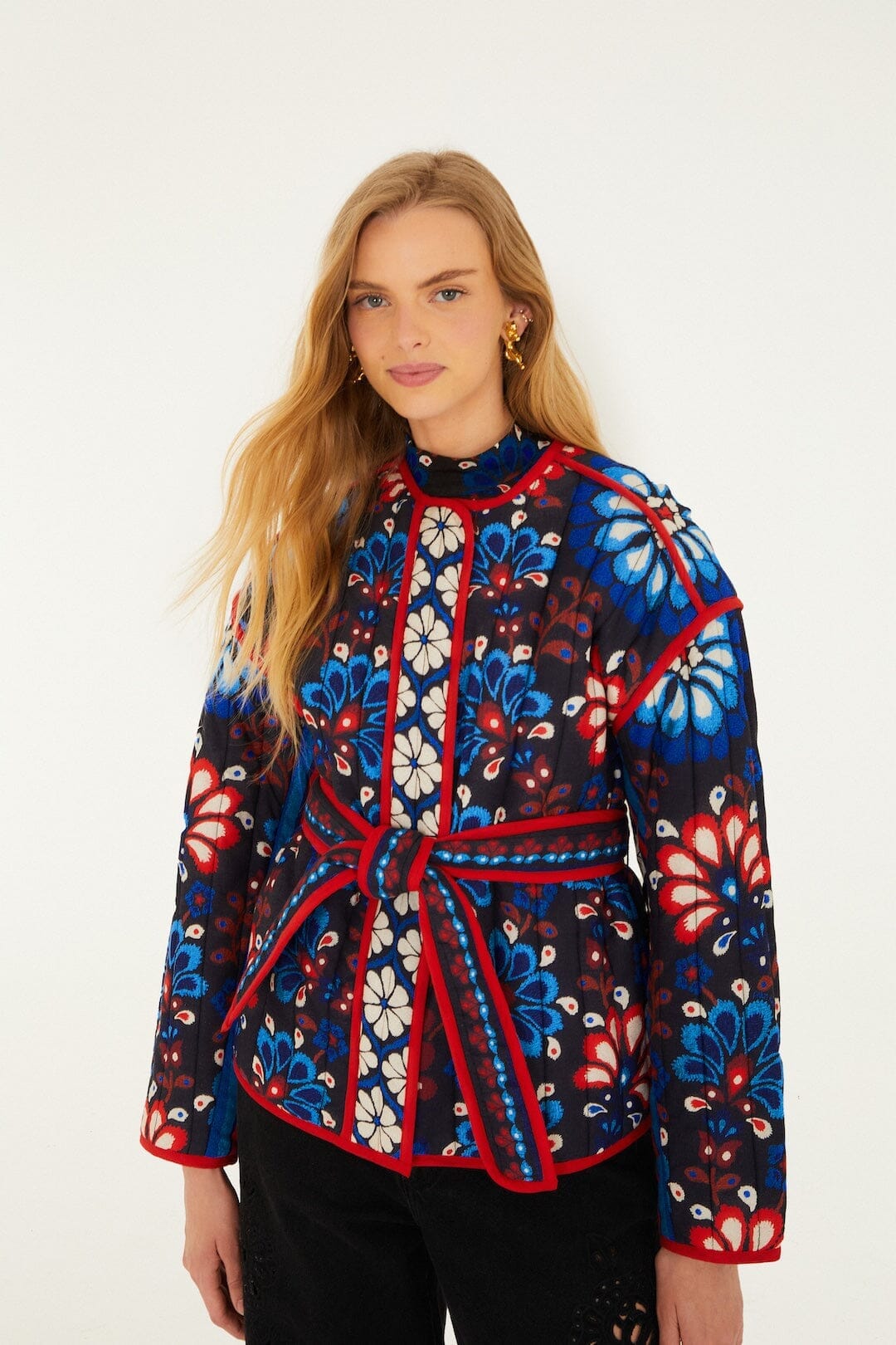 FARM Rio Sale by Type Black Latina Scarf Belted Crop Jacket