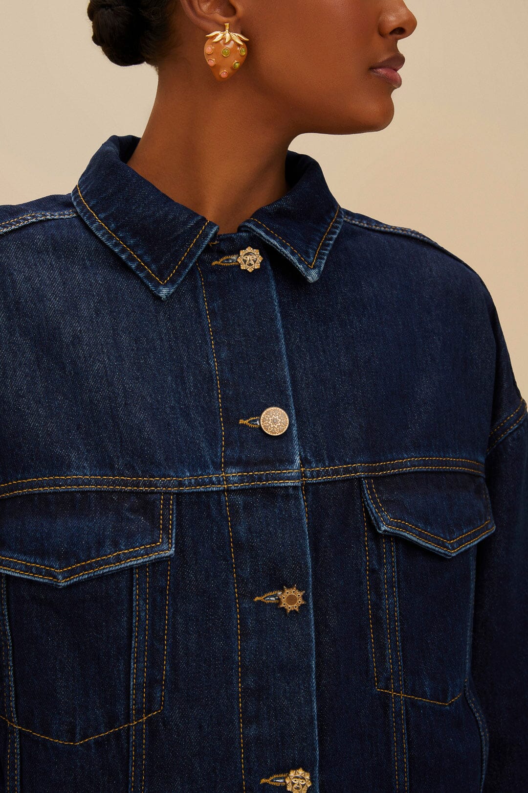 FARM Rio Sale by Type Dark Denim Buttoned Jacket