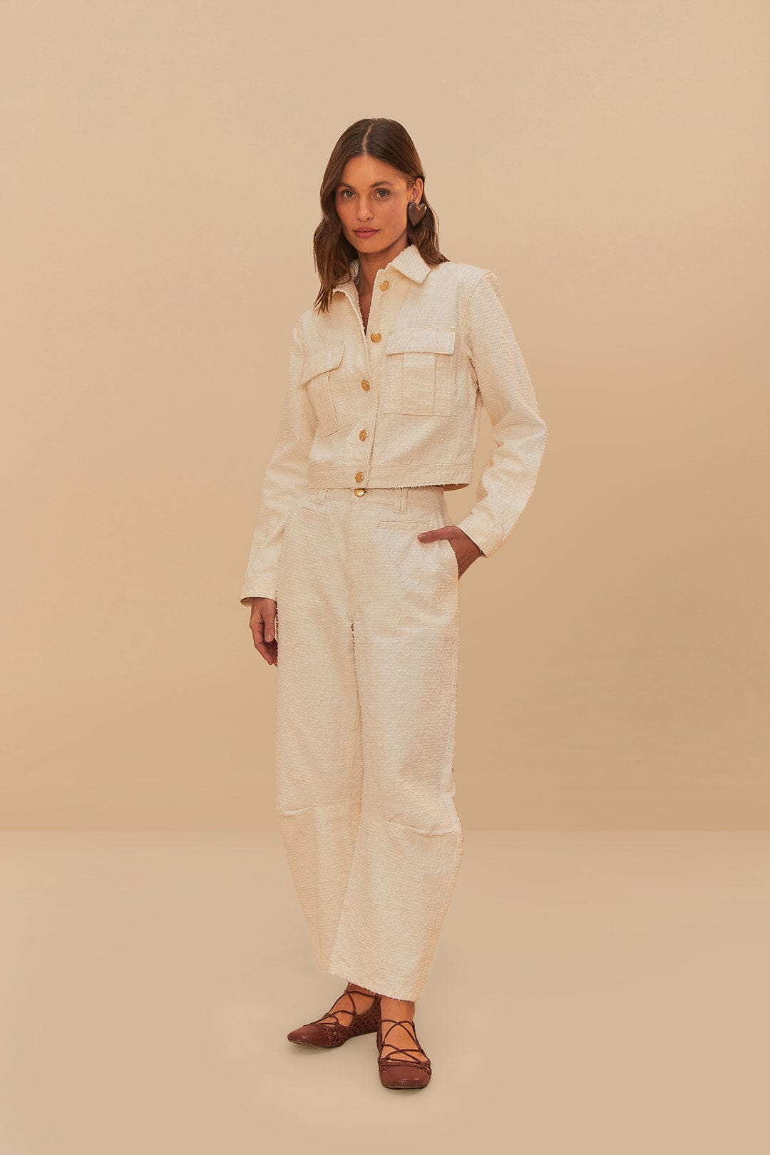 FARM Rio Sale by Type Off-White Twill Laser Crop Jacket