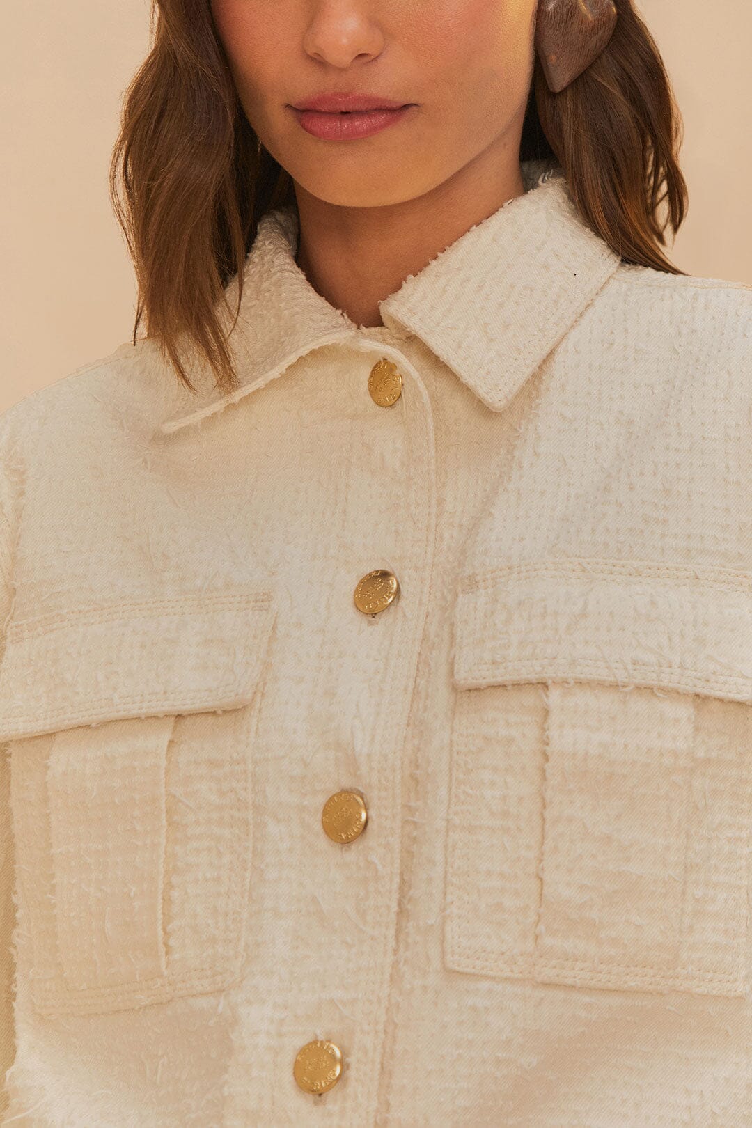 FARM Rio Sale by Type Off-White Twill Laser Crop Jacket