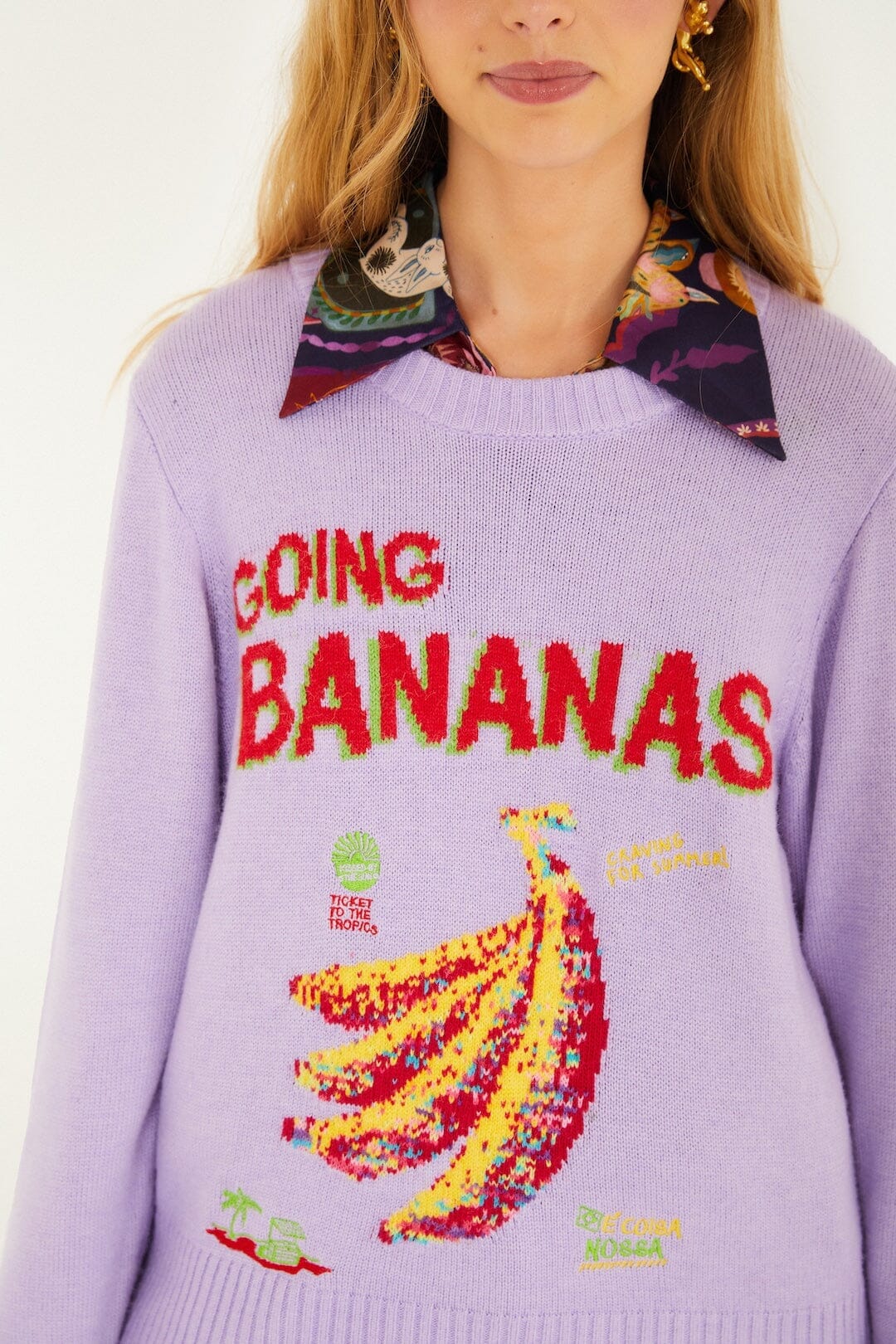 FARM Rio Sale by Type Lilac Going Bananas Knit Sweater