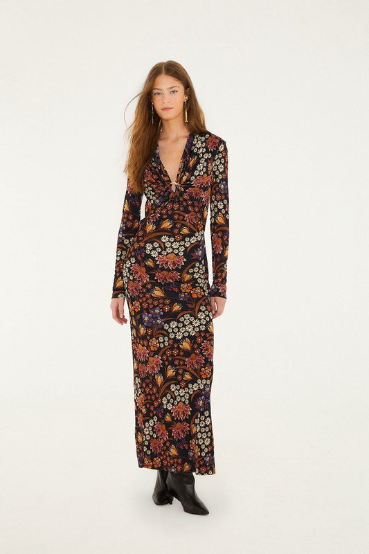 FARM Rio Sale Dresses Black Lili Long Sleeve Maxi Dress