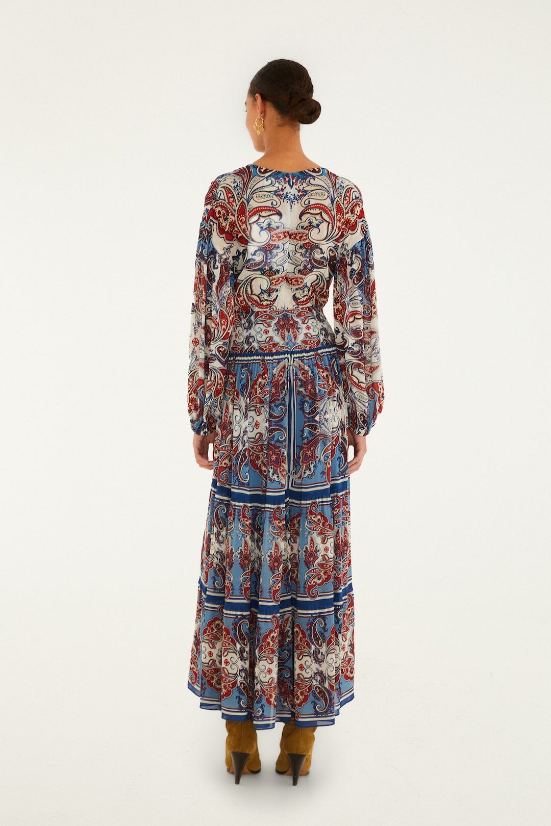 FARM Rio Sale Dresses Blue Paisley Scarf Long Sleeve Maxi Dress