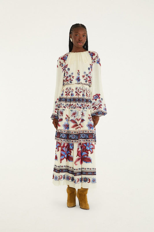 FARM Rio Sale Dresses White Malu Winter Cut-Out Long Sleeve Maxi Dress