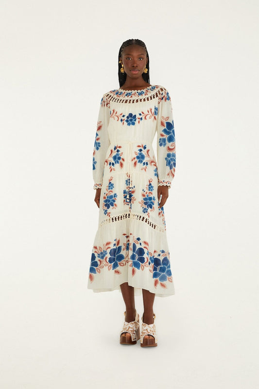 FARM Rio Sale Dresses Sand Renata Floral Drawstring Cut-Out Maxi Dress