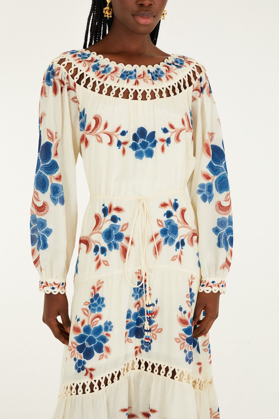 FARM Rio Sale Dresses Sand Renata Floral Drawstring Cut-Out Maxi Dress