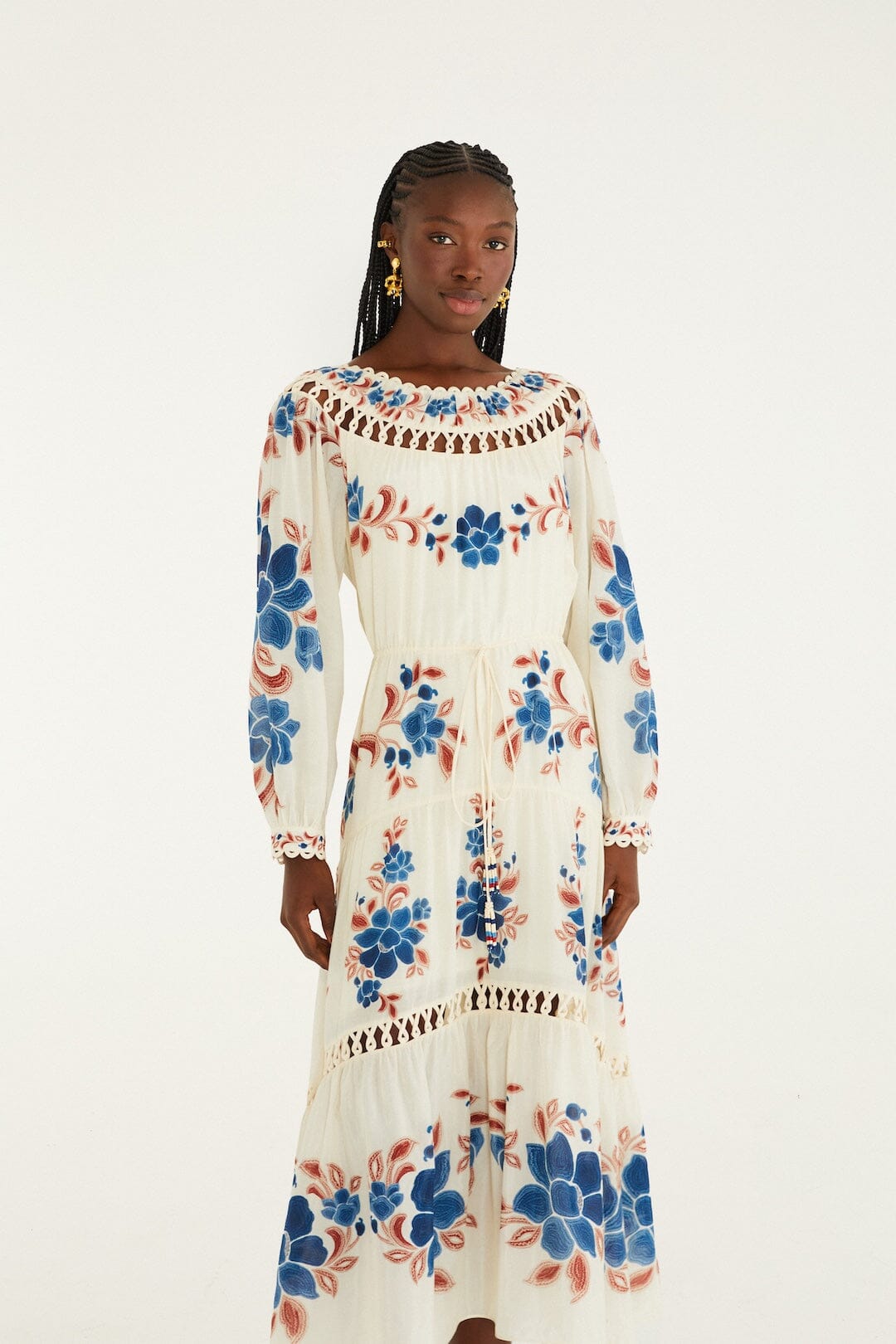 FARM Rio Sale Dresses Sand Renata Floral Drawstring Cut-Out Maxi Dress
