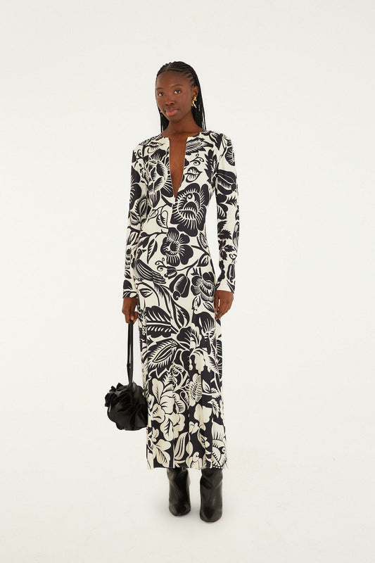 FARM Rio Sale Dresses Off-White Cashews And Birds Lenzing Ecovero Viscose Maxi Dress
