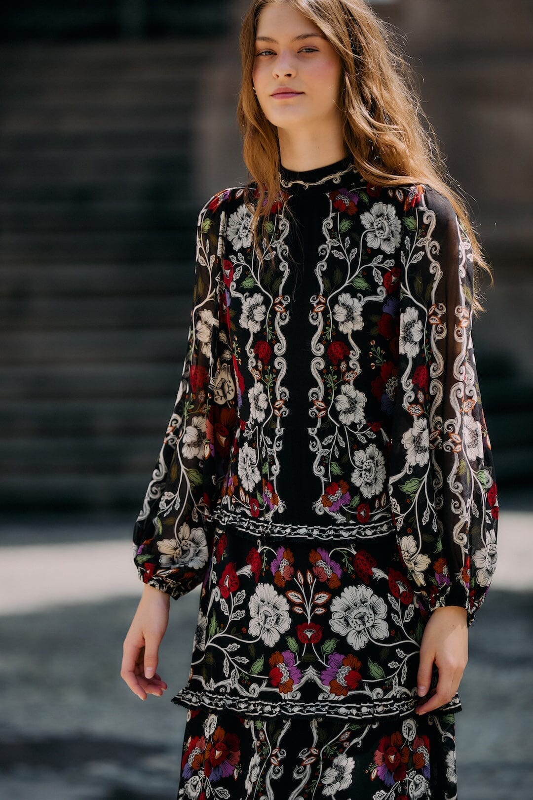 FARM Rio Sale Dresses Black Rococo Flowers Ruffled Maxi Dress