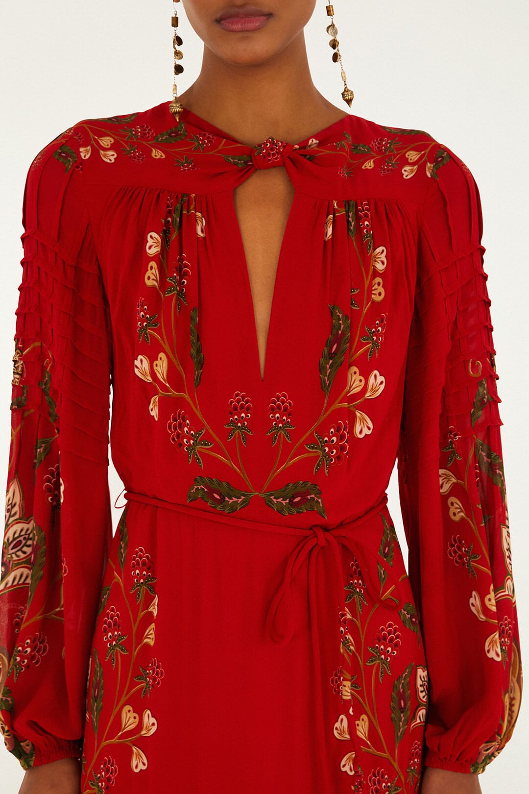 FARM Rio Sale Dresses Red Berry Garden Long Sleeve Pleated Maxi Dress